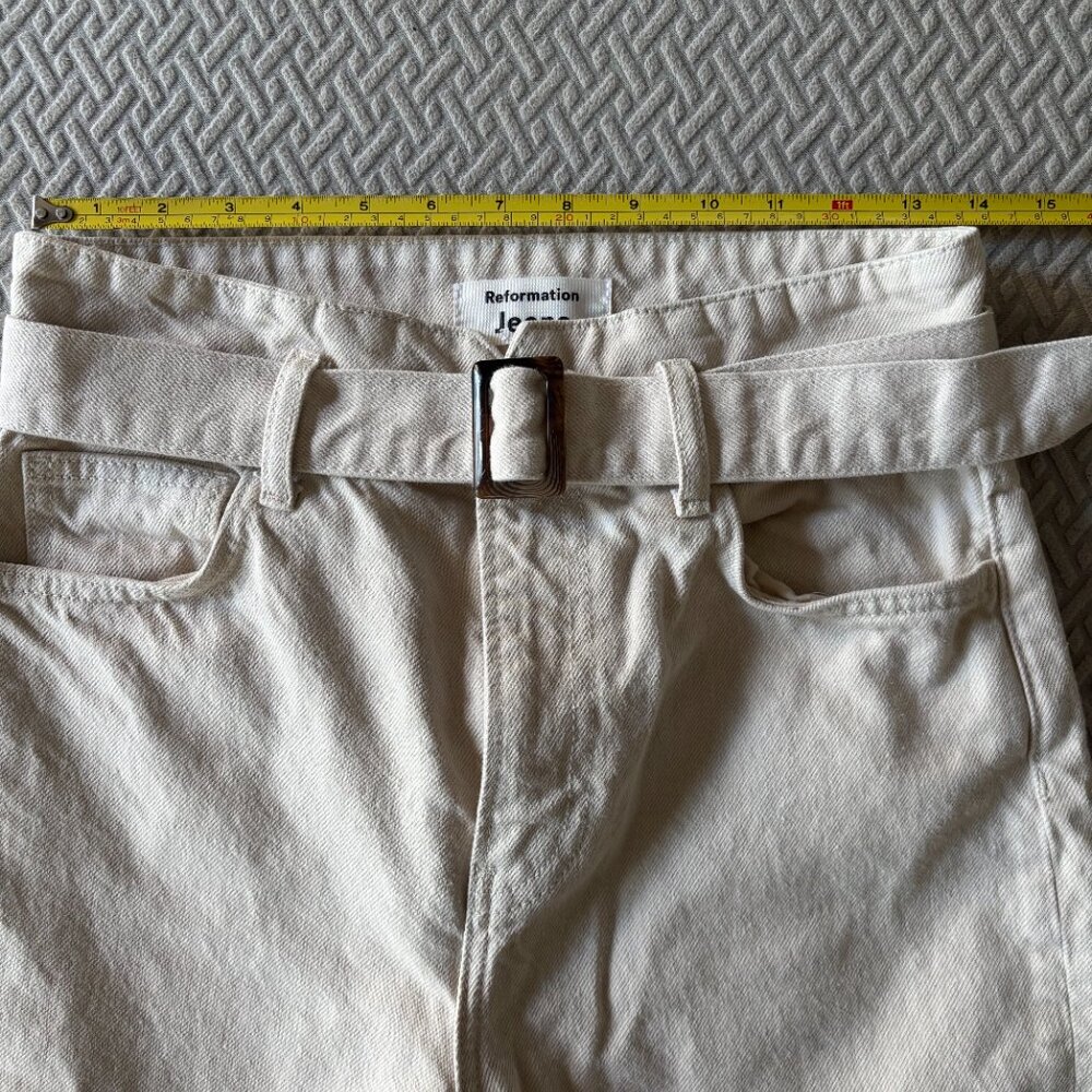 Reformation Cynthia Belted High Rise Straight Jeans - 27 - Bone - Picture 7 of 8